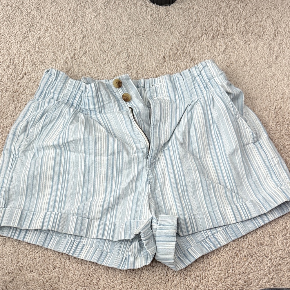 American Eagle Outfitters Light Blue Striped High Waist Shorts